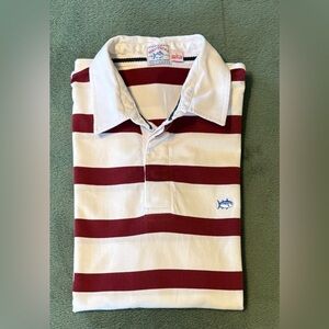 Southern Tide Nautical Men's Polo Shirt - Maroon & White Stripes, Size: L (5374)